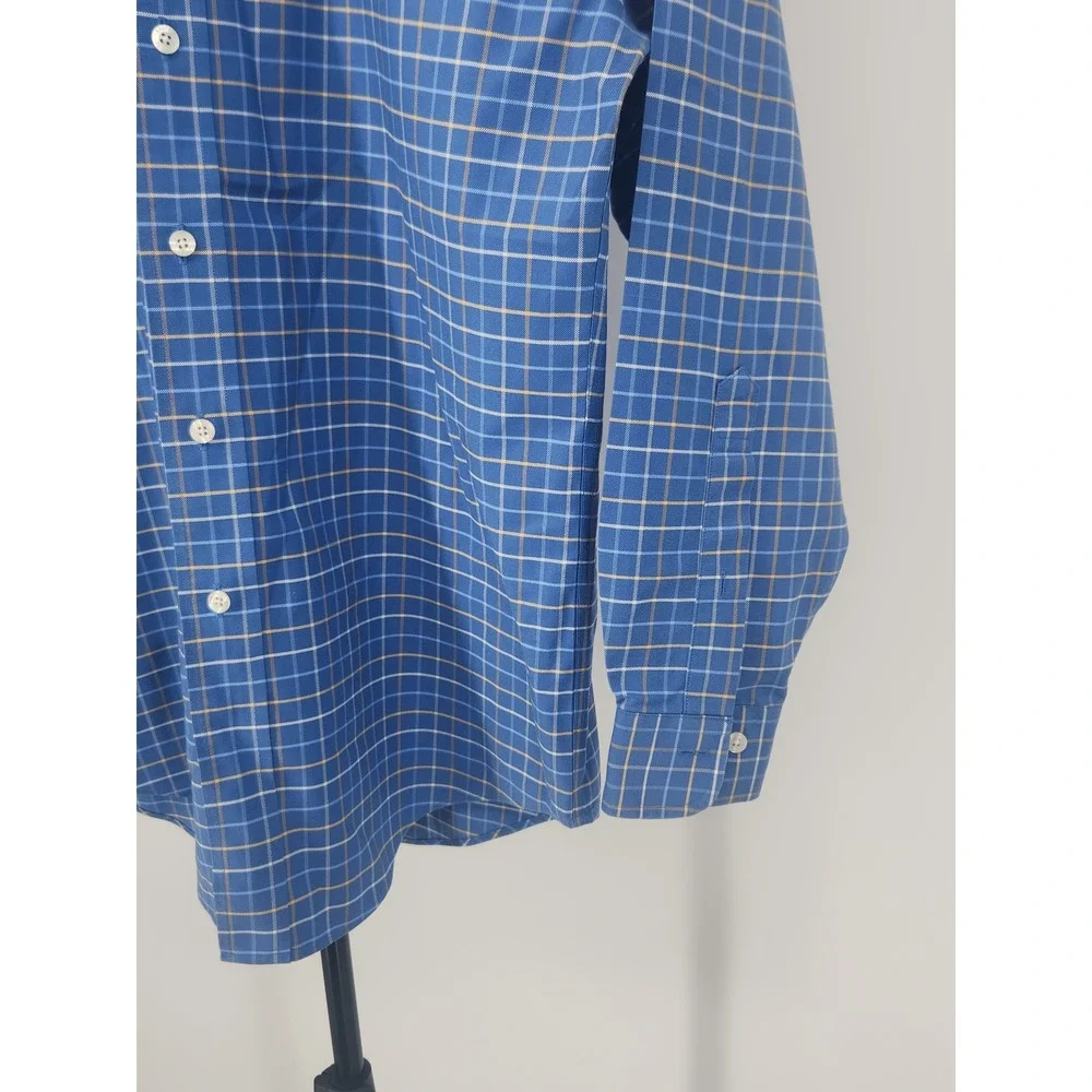 Brooks Brothers Non-Iron Supima Cotton Shirt Blue Tattersall Check Mens Small